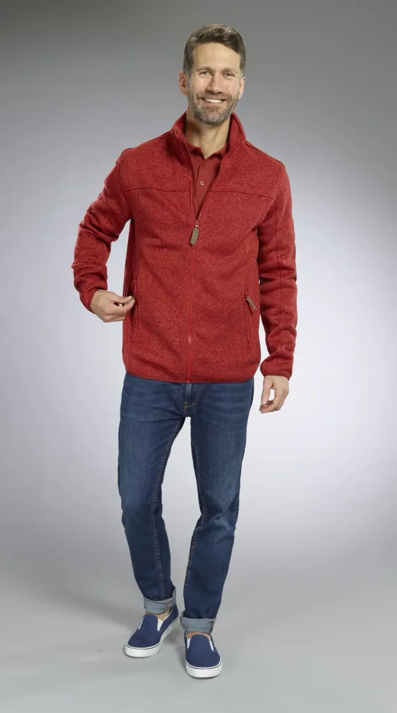 Strickjacke mit Reißverschluss, Farbe rot/melange, Gr.M