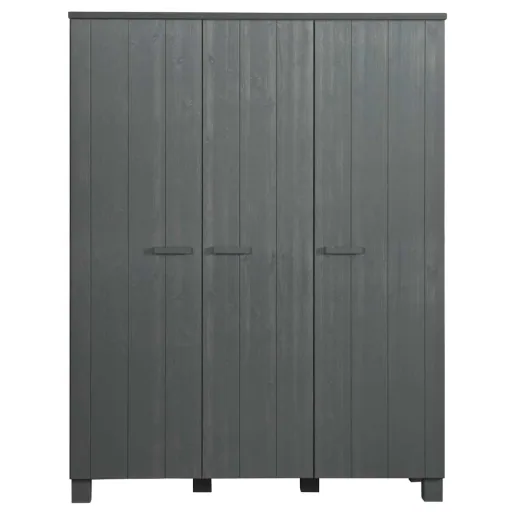 WOOOD - Schrank Dennis, 3-türig, Kiefer, 202x158x55 cm, Stahlgrau