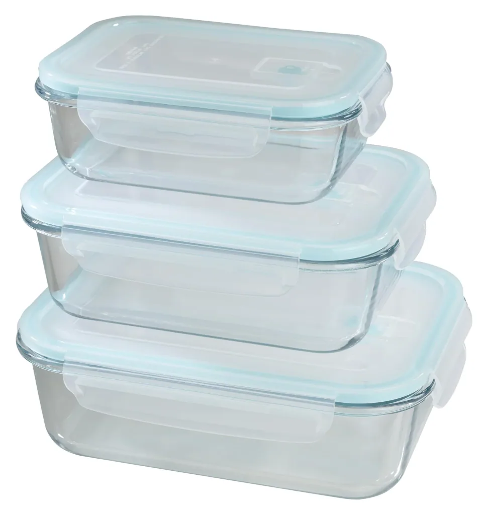 Glas-Frischhaltedosen-Set mit Click-Deckel, 6-teilig, 640/ 1050/ 1520 ml, Transparent/ Mintgrün