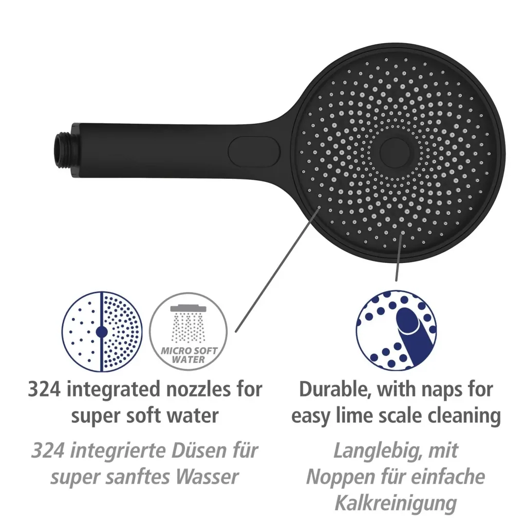 Duschsystem Softwater Schwarz - einfacher Anschluss an bestehende Armatur oder Wandanschlussbogen