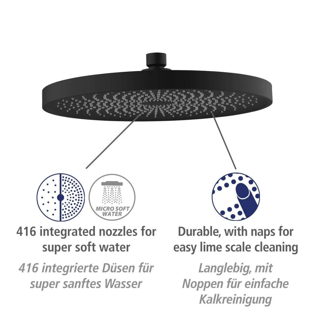 Duschsystem Softwater Schwarz - einfacher Anschluss an bestehende Armatur oder Wandanschlussbogen