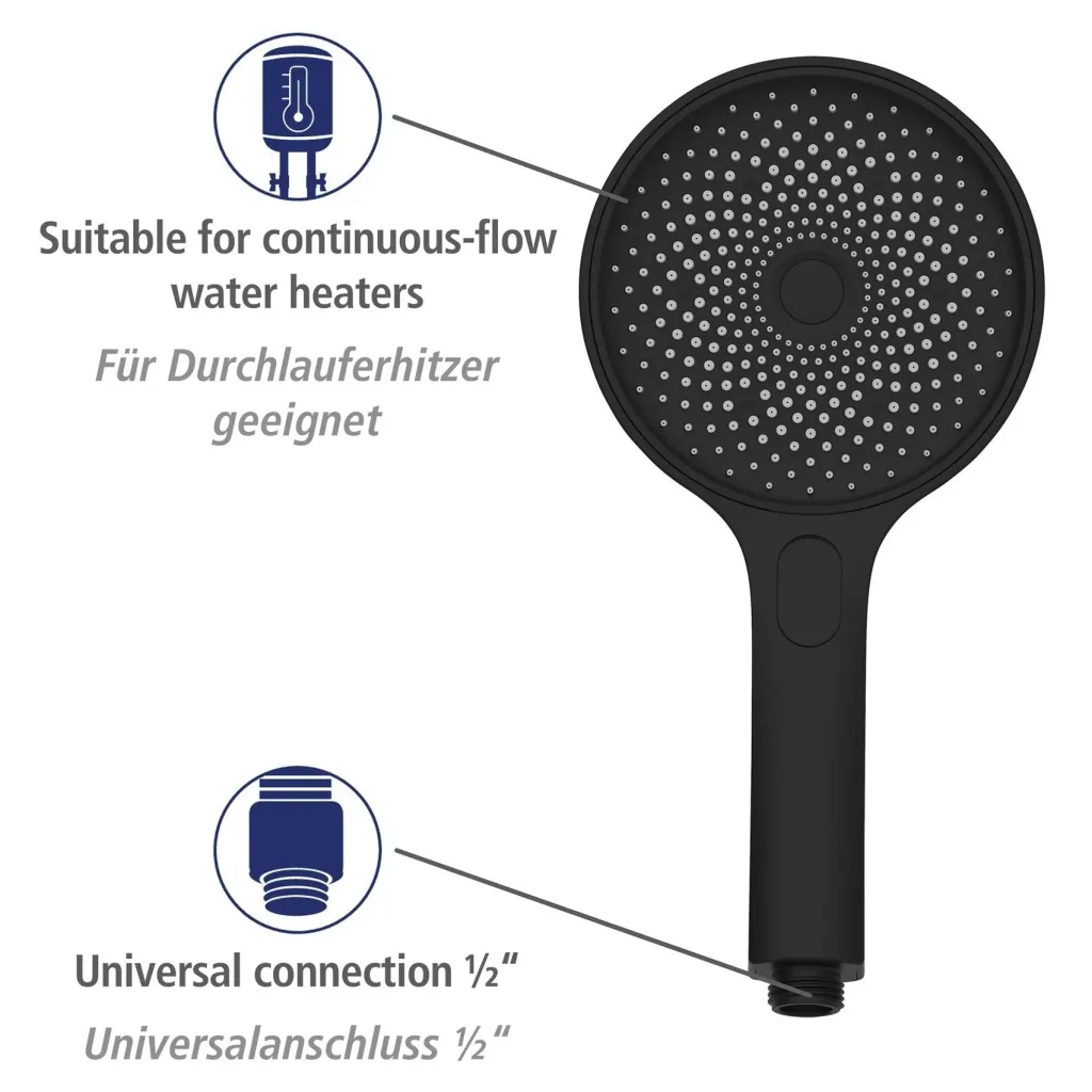 Duschsystem Softwater Schwarz - einfacher Anschluss an bestehende Armatur oder Wandanschlussbogen