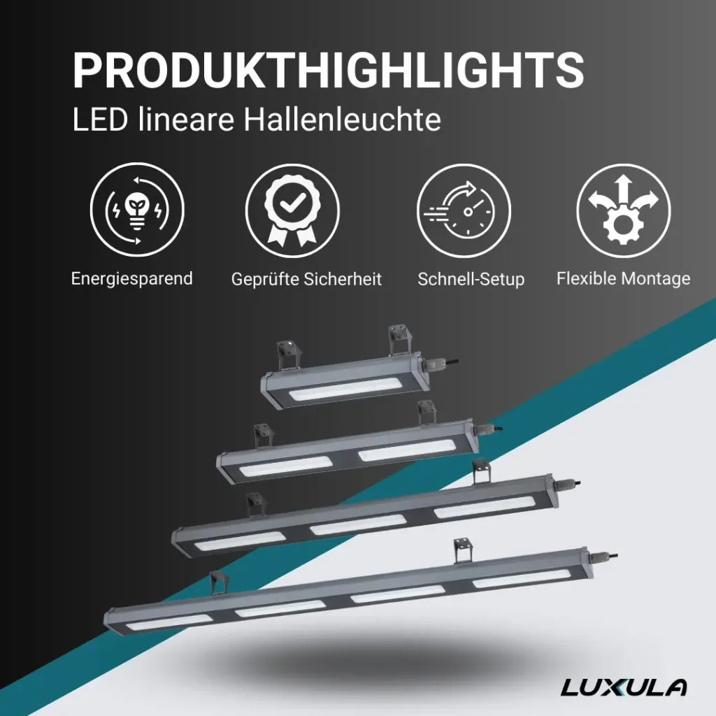 LED-HighBay in linearer Form bietet 100 W, 12400 lm, 5000 K (neutralweiß) und IP65 Schutz