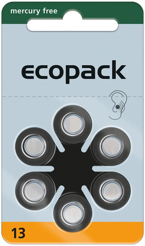 Hörgerätebatterie Ecopack Typ 13 (PR48) ORANGE - 6 Stück