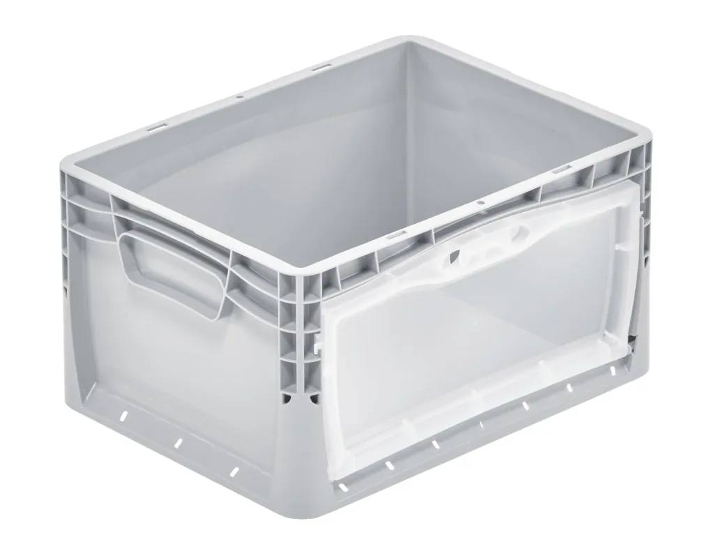 Euro-Norm Behälter, 300 x 400 x 220 mm, grau mit transparenter Entnahmeklappe