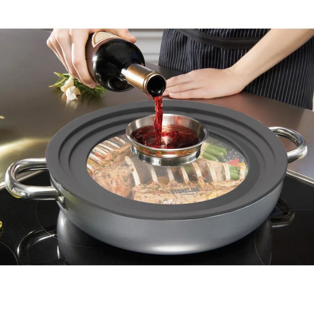 Universal-Glasdeckel mit Silikonrand und Aromaknopf für 24/26/28 cm - Für die Aroma-Küche!