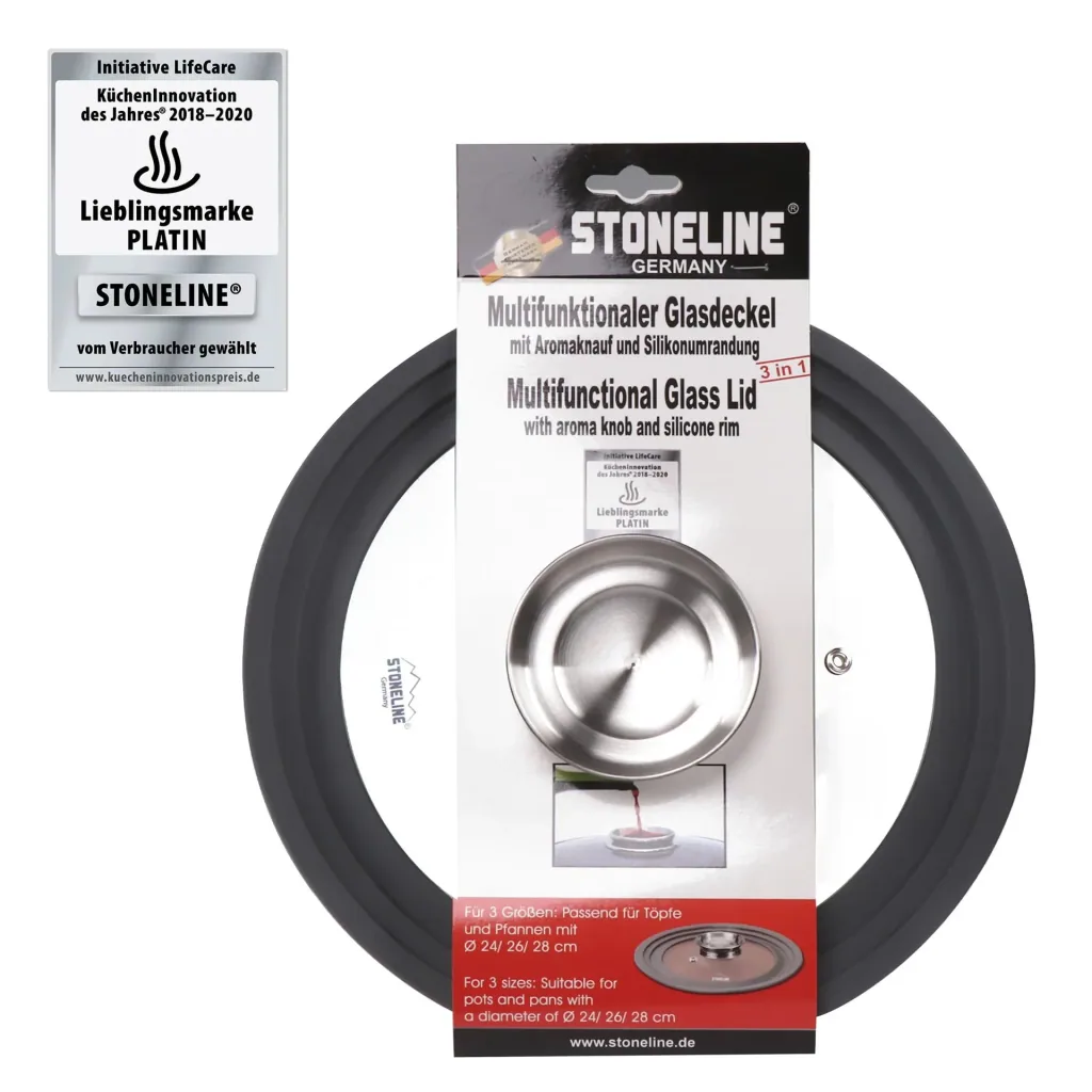Universal-Glasdeckel mit Silikonrand und Aromaknopf für 24/26/28 cm - Für die Aroma-Küche!