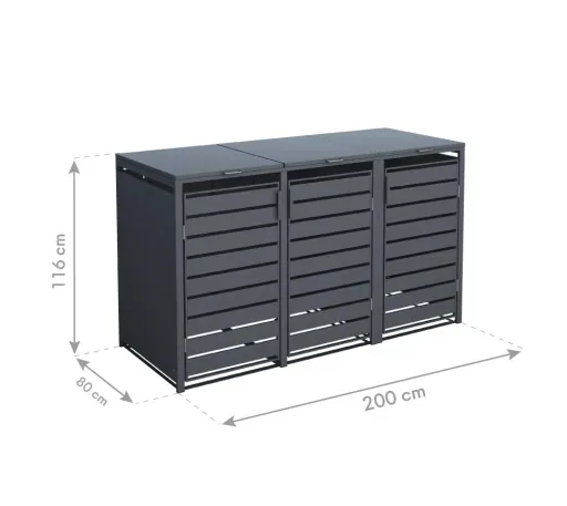 Westmann Mülltonnenbox Kubus für 3x 240 L, 200×80×116 cm, Anthrazit – pulverbeschichteter Stahl