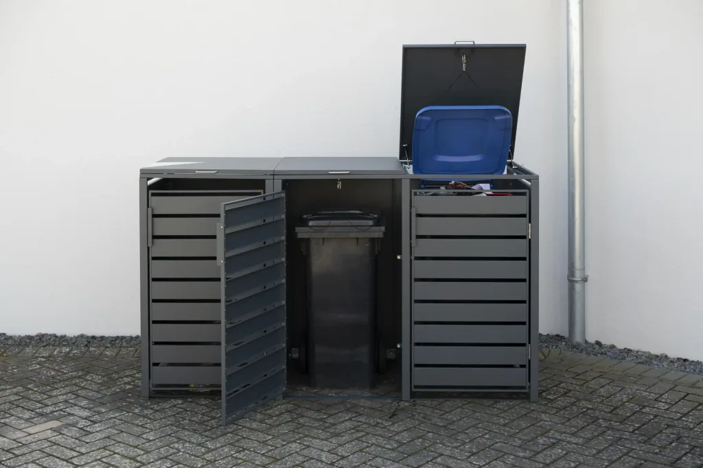 Westmann Mülltonnenbox Kubus für 3x 240 L, 200×80×116 cm, Anthrazit – pulverbeschichteter Stahl