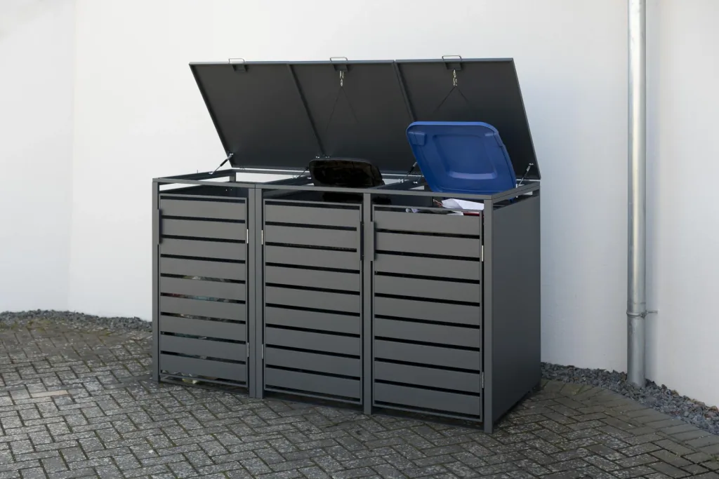 Westmann Mülltonnenbox Kubus für 3x 240 L, 200×80×116 cm, Anthrazit – pulverbeschichteter Stahl