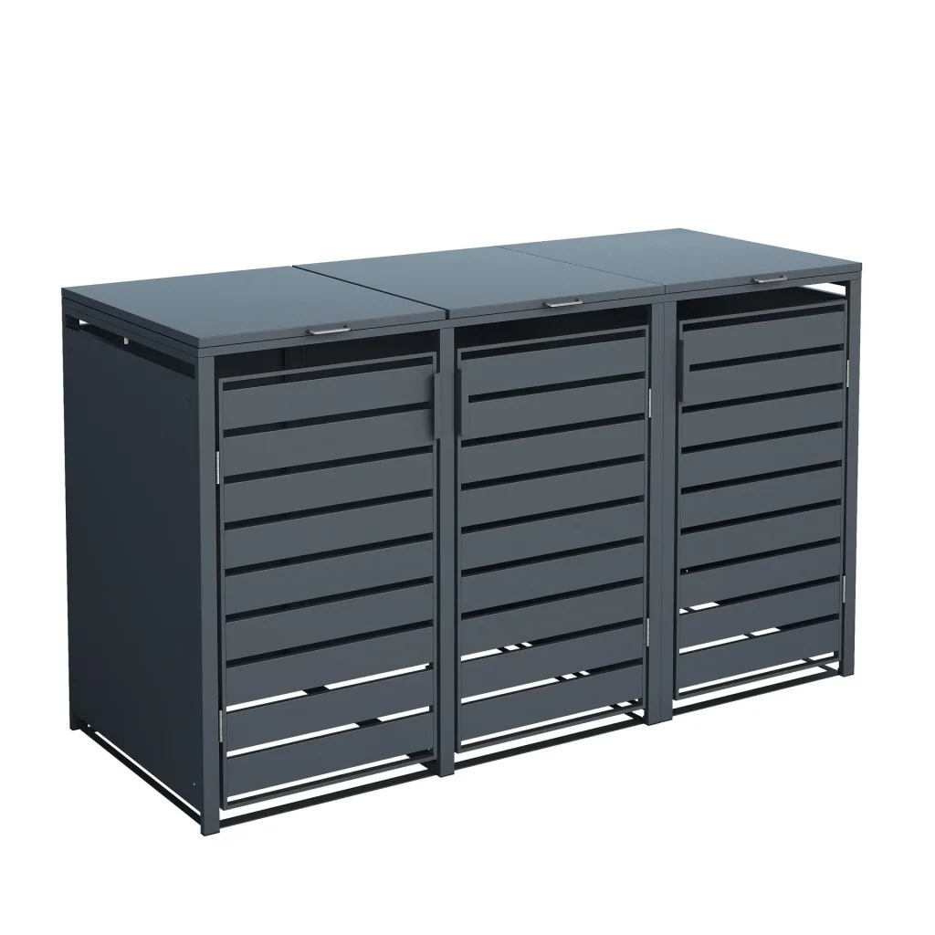 Westmann Mülltonnenbox Kubus für 3x 240 L, 200×80×116 cm, Anthrazit – pulverbeschichteter Stahl