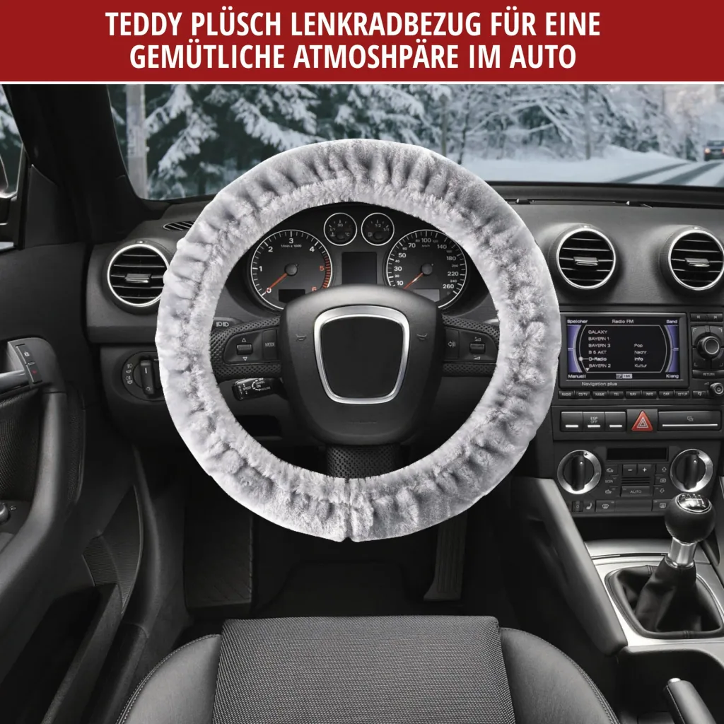 Lenkradbezug "Teddy" aus Kunstfell, Silber