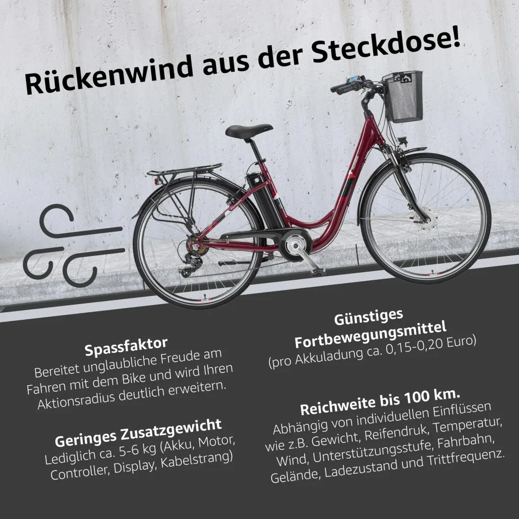 Unisex Alu-City E-Bike, 28 Zoll, 7-Gang Kettenschaltung, weinrot, Multitalent RC822