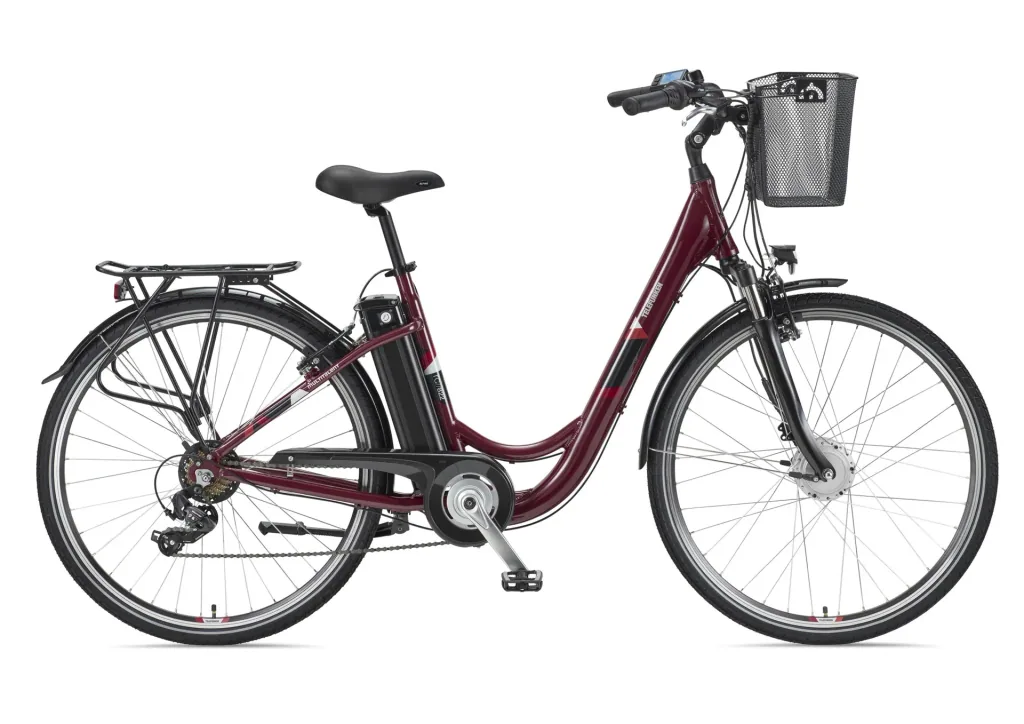 Unisex Alu-City E-Bike, 28 Zoll, 7-Gang Kettenschaltung, weinrot, Multitalent RC822