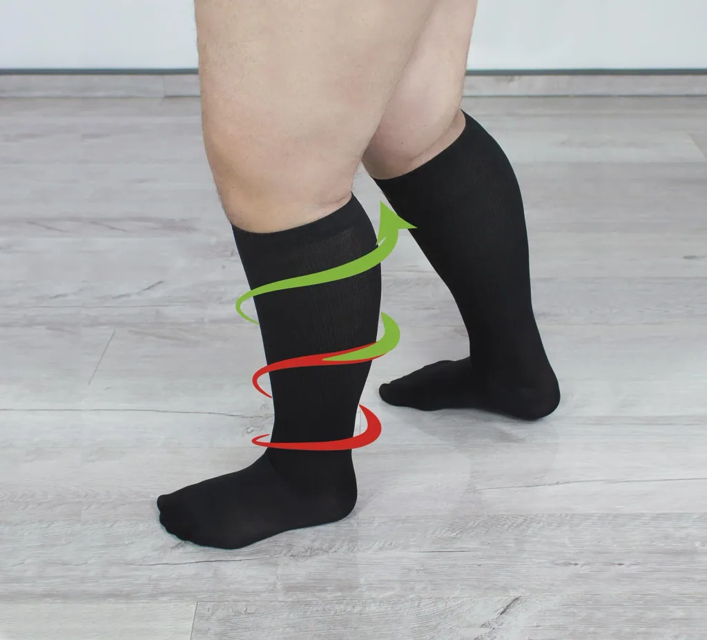 Reisestützstrümpfe für kräftige Waden, schwarz, Größe 42-44, Doppelpack