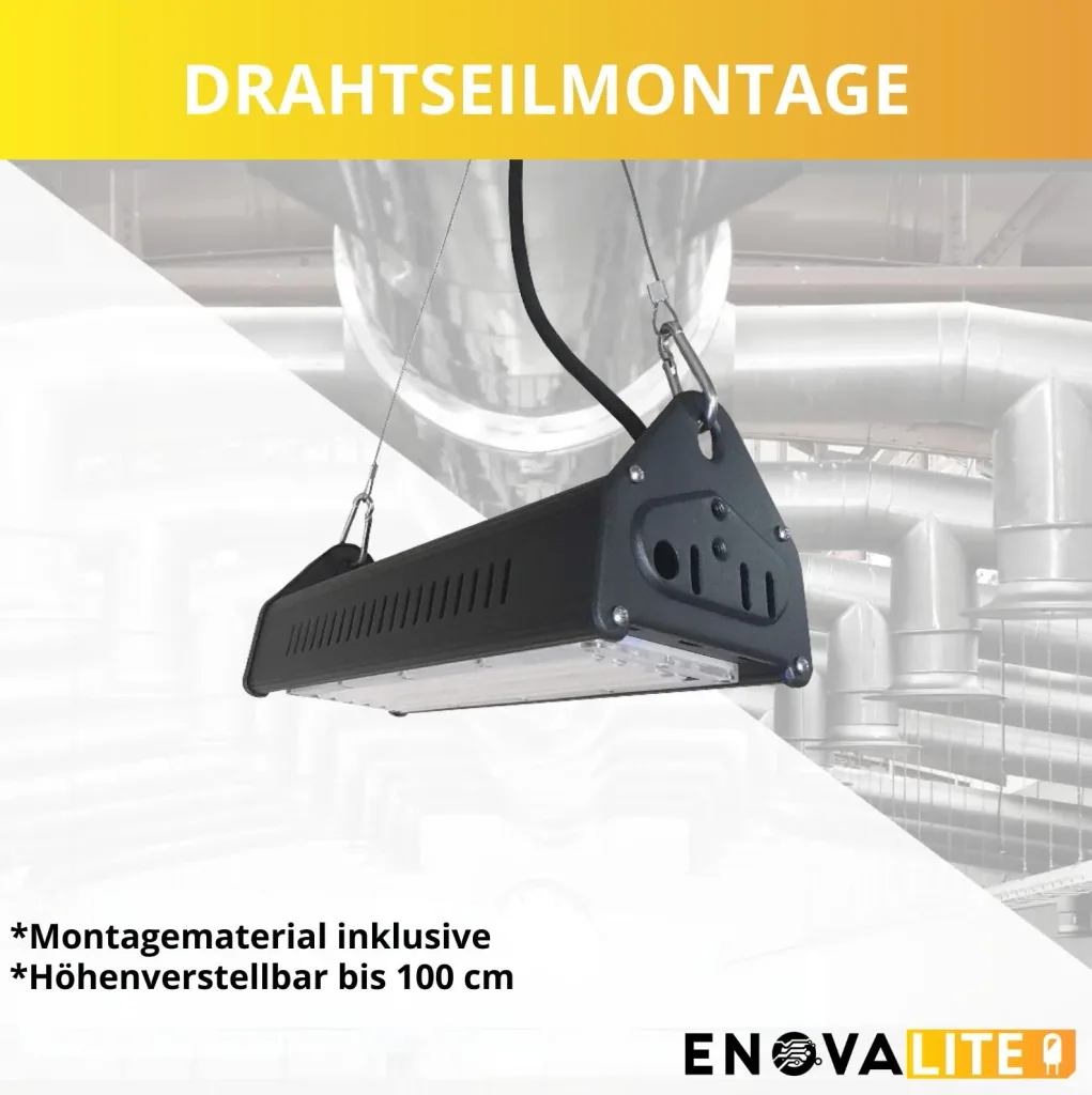 LED-HighBay in linearer Form bietet 100 W, 12000 lm, 5000 K (neutralweiß), IP65 & ENEC-Zertifizierung