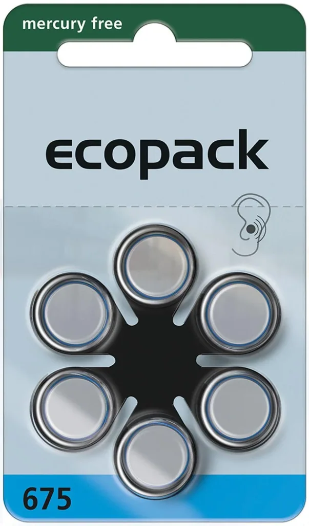 Hörgerätebatterie Ecopack Typ 675(PR44) BLAU - 6 Stück