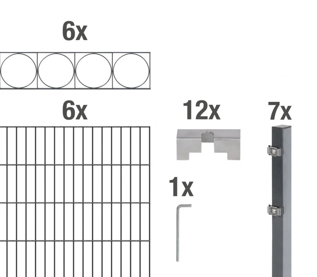 Doppelstabmattenzaun Sets anthrazit mit Dekorelement "Oslo", Länge: 12 m, Höhe: 100 cm