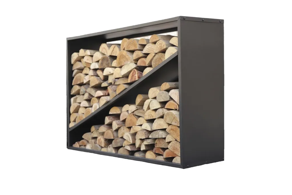 Westmann Kaminholzregal Hugo, 115×35×80 cm, Schwarz – Stahl mit diagonalem Fach