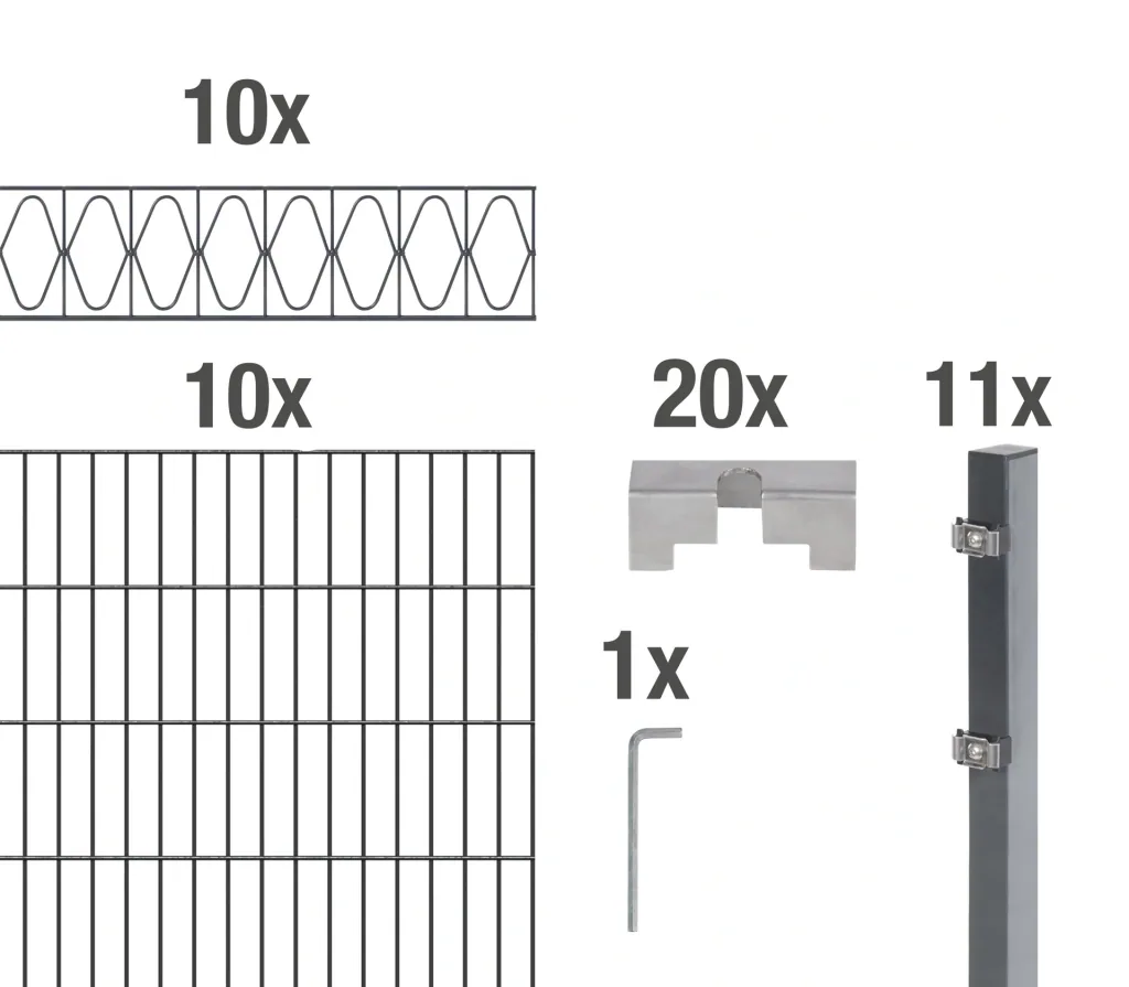 Doppelstabmattenzaun Sets anthrazit mit Dekorelement "Eleganz", Länge: 20 m, Höhe: 100 cm