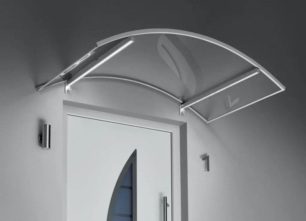 Bogenvordach mit LED-Technik, 1500 x 900 x 250 mm, Edelstahl