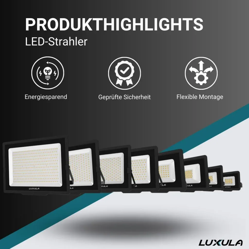 LED-Fluter in schwarz bietet 150 W, 4000 K (neutralweiß), 15000 lm & IP65 Schutz