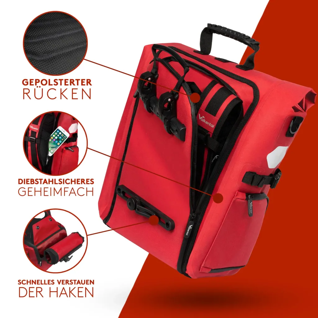 ValkPro 3 in 1 Fahrradtasche, Rot