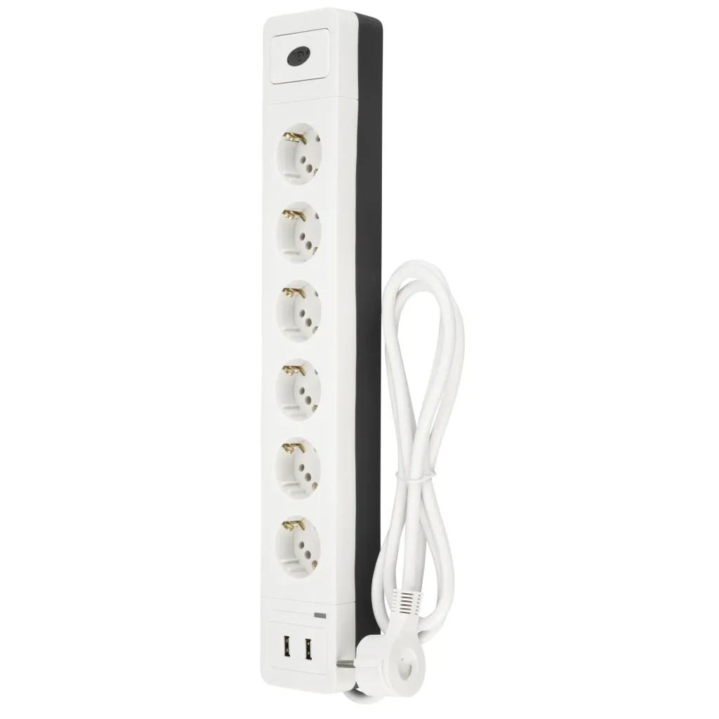 6fach Steckdosenleiste mit Kombistecksystem 2 x USB A und Überspannungsschutz