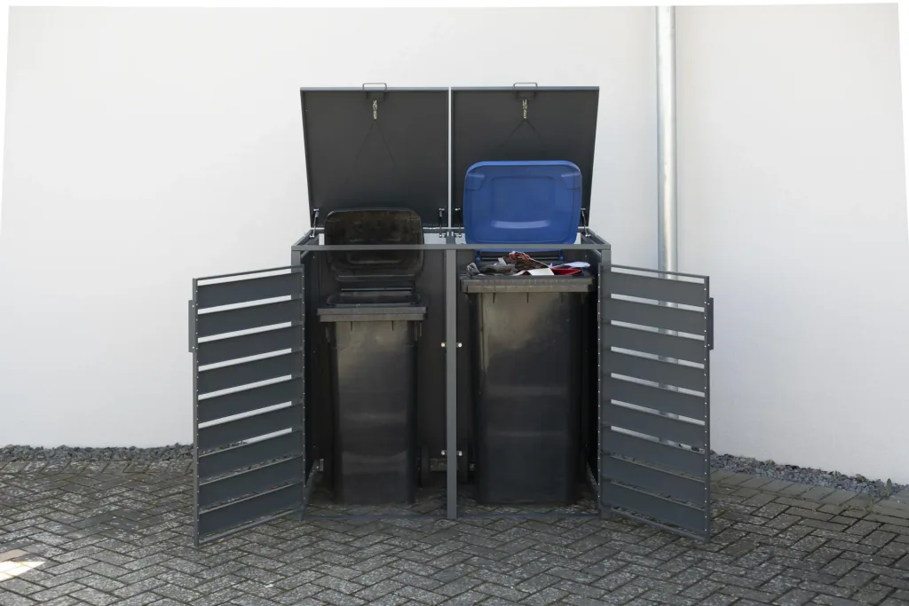 Westmann Mülltonnenbox Kubus für 2x 240 L, 132×80×116 cm, Anthrazit – pulverbeschichteter Stahl