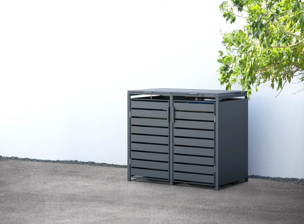 Westmann Mülltonnenbox Kubus für 2x 240 L, 132×80×116 cm, Anthrazit – pulverbeschichteter Stahl
