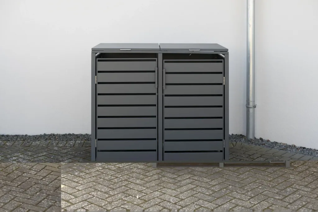 Westmann Mülltonnenbox Kubus für 2x 240 L, 132×80×116 cm, Anthrazit – pulverbeschichteter Stahl