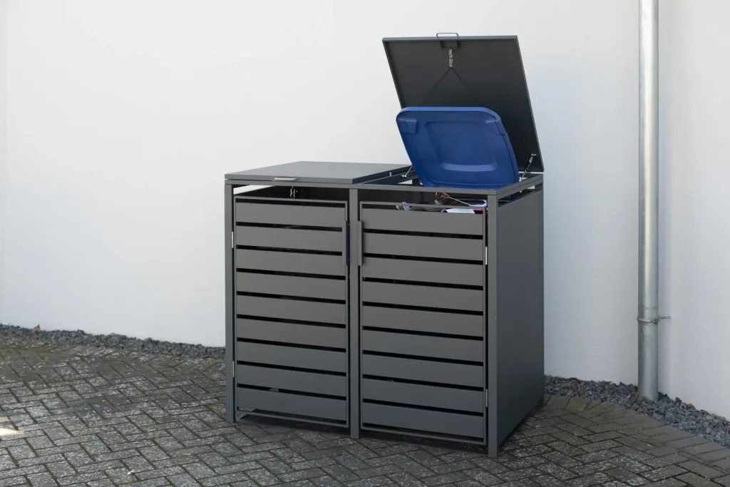 Westmann Mülltonnenbox Kubus für 2x 240 L, 132×80×116 cm, Anthrazit – pulverbeschichteter Stahl