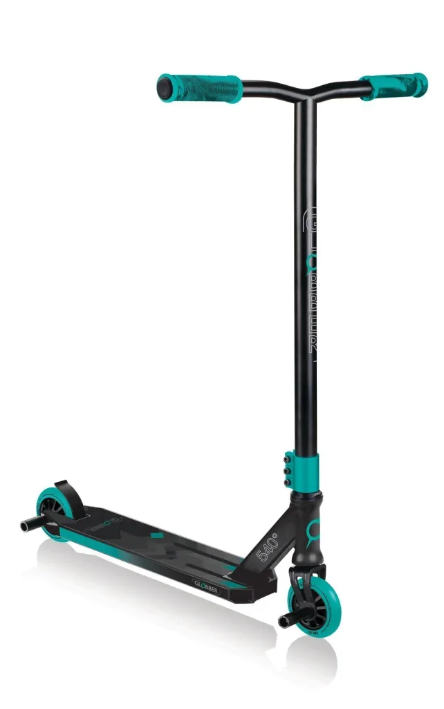 STUNTSCOOTER GS 540   Freestyle Kickroller, 100 mm, ABEC 7, verstärkter Lenker, 360°- Lenkung, schwarz-türkis