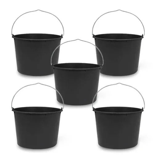 Baueimer 12 Liter, Profi-Line, Schwarz, 5er Set