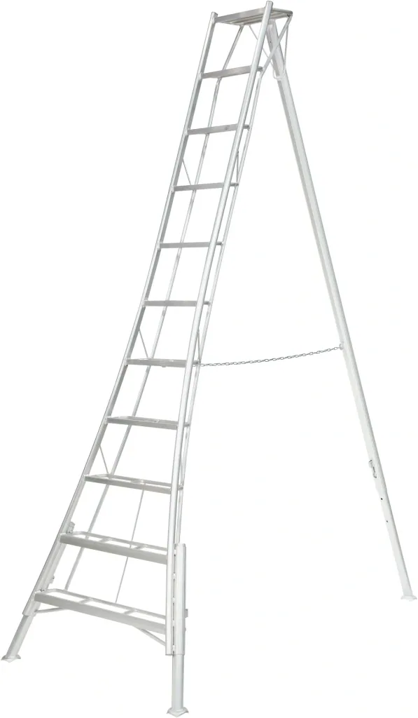 Niwaki Dreibein-Gartenleiter 3-Holm 140×267,5×361 cm Aluminium Silber – höhenverstellbares Standbein