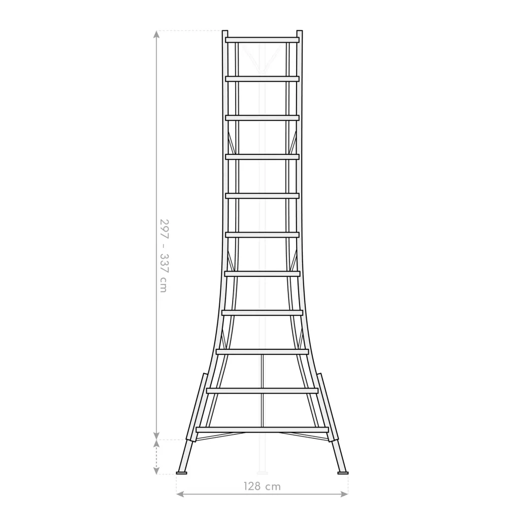 Niwaki Dreibein-Gartenleiter 3-Holm 140×267,5×361 cm Aluminium Silber – höhenverstellbares Standbein