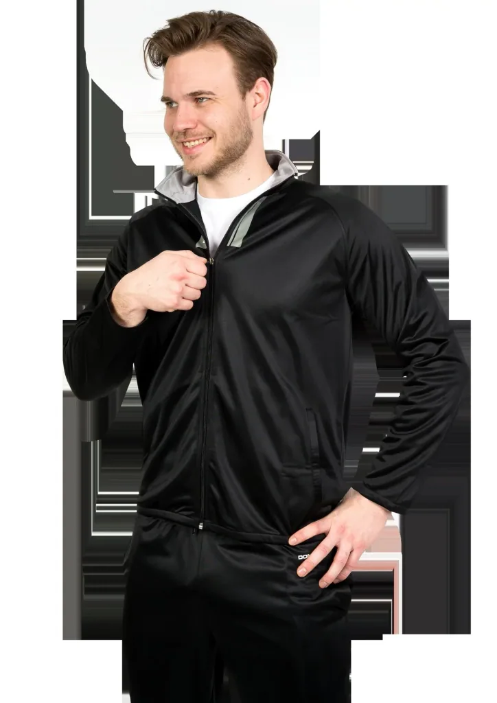 Trainingsanzug, 2-teilig, schwarz/grau, Gr. M