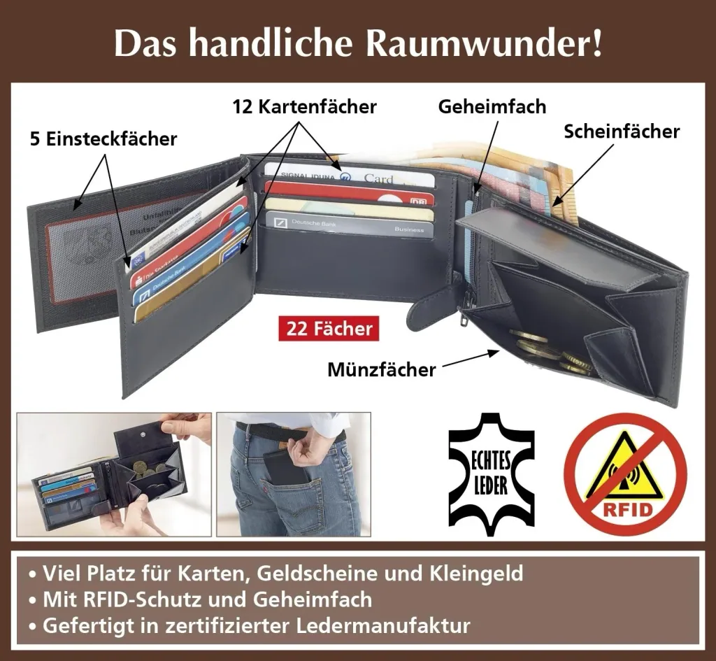 Kombi-Geldbörse "Chevirex", 12 x 9 x 2,5 cm, Echtleder, Schwarz