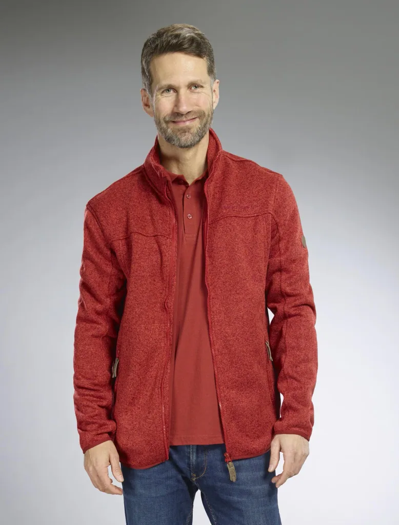 Strickjacke mit Reißverschluss, Farbe rot/melange, Gr.3XL