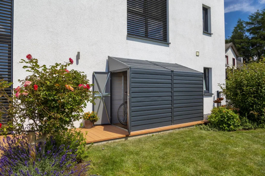 Spacemaker Gerätehaus Anlehnhaus 410 295×124×208 cm Grau – XL Pultdach, verzinkter Stahl