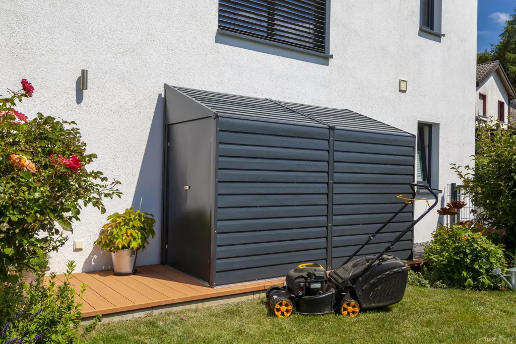 Spacemaker Gerätehaus Anlehnhaus 410 295×124×208 cm Grau – XL Pultdach, verzinkter Stahl