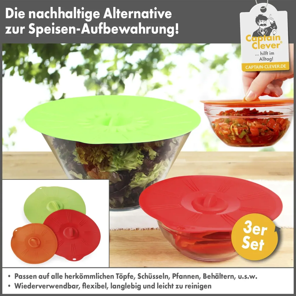 Aufbewahrungsdeckel aus Silikon, groß, 3 Stück