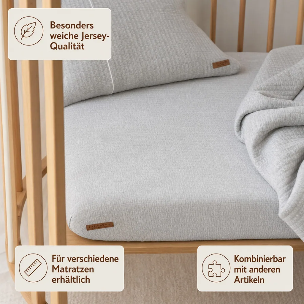 Little Dutch Bettlaken Babybett uni grau "Pure Grey", Größe: 60 x 120 cm