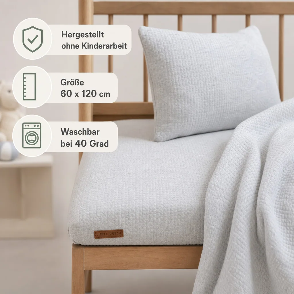 Little Dutch Bettlaken Babybett uni grau "Pure Grey", Größe: 60 x 120 cm