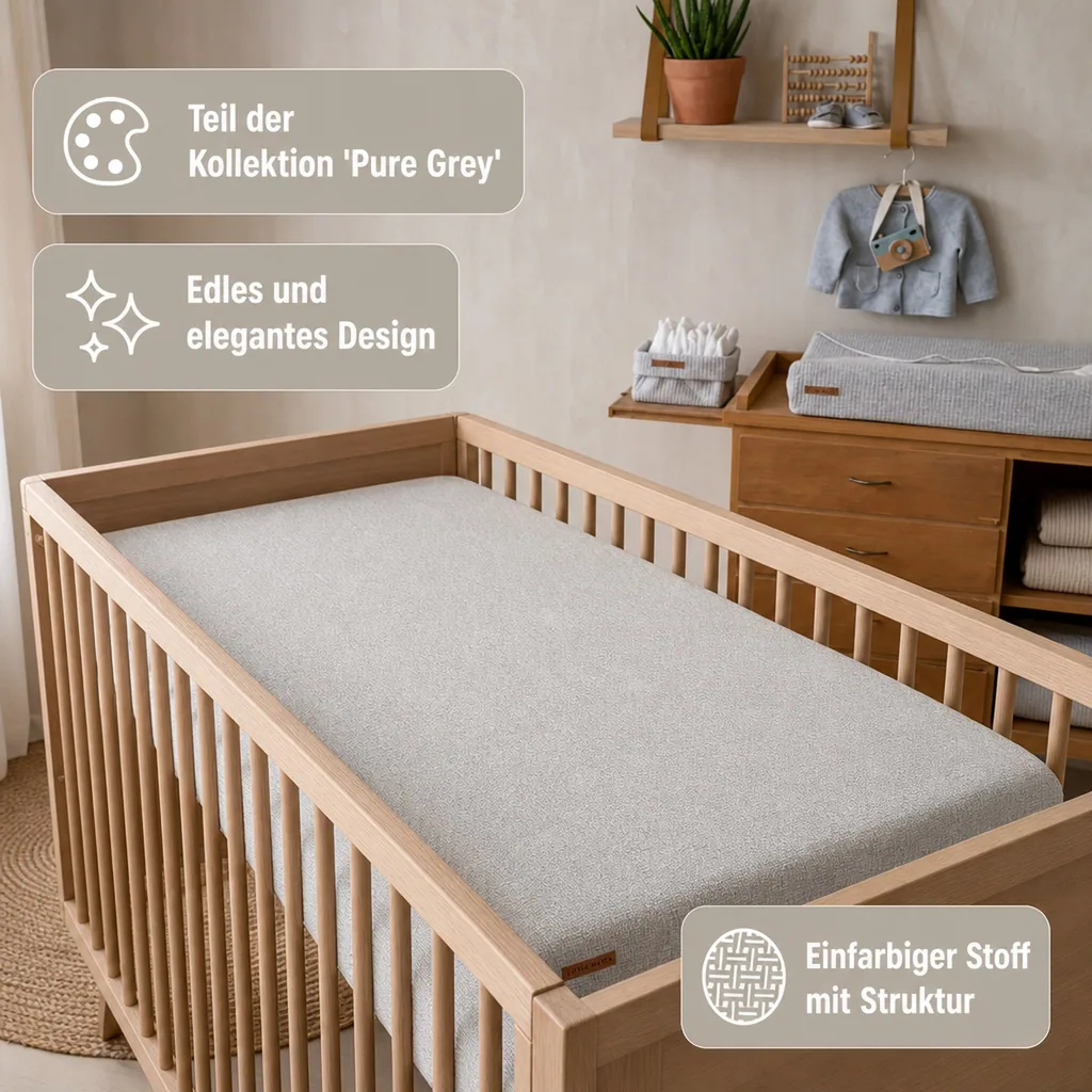 Little Dutch Bettlaken Babybett uni grau "Pure Grey", Größe: 60 x 120 cm