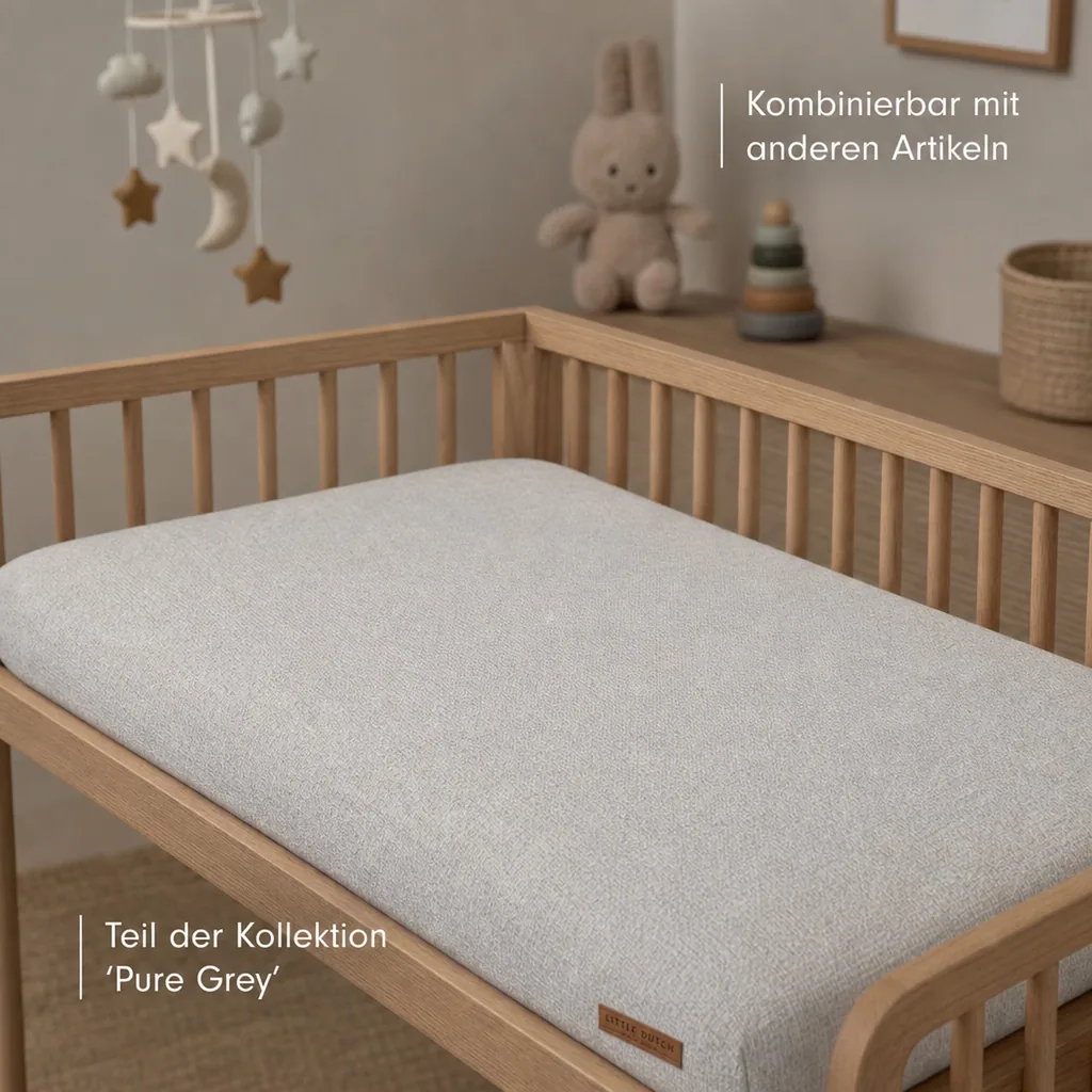 Little Dutch Bettlaken Babybett uni grau "Pure Grey", Größe: 60 x 120 cm