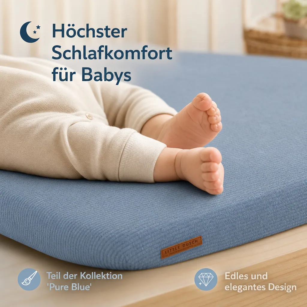 Little Dutch Bettlaken Babybett uni blau "Pure Blue", Größe: 60 x 120 cm