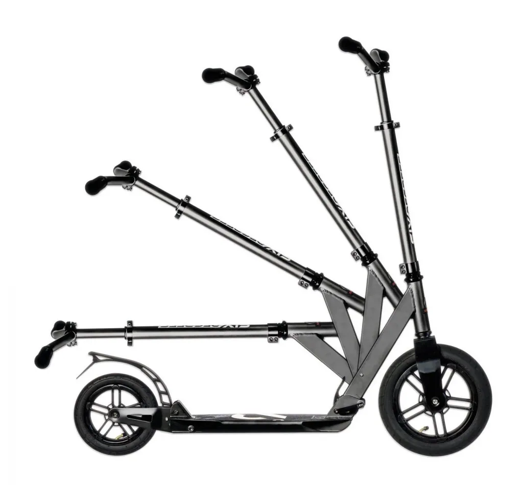 Aluminium Scooter mit Luftbereifung und Federung, 300/205 mm, ABEC 7, höhenverstellbar, schwarz