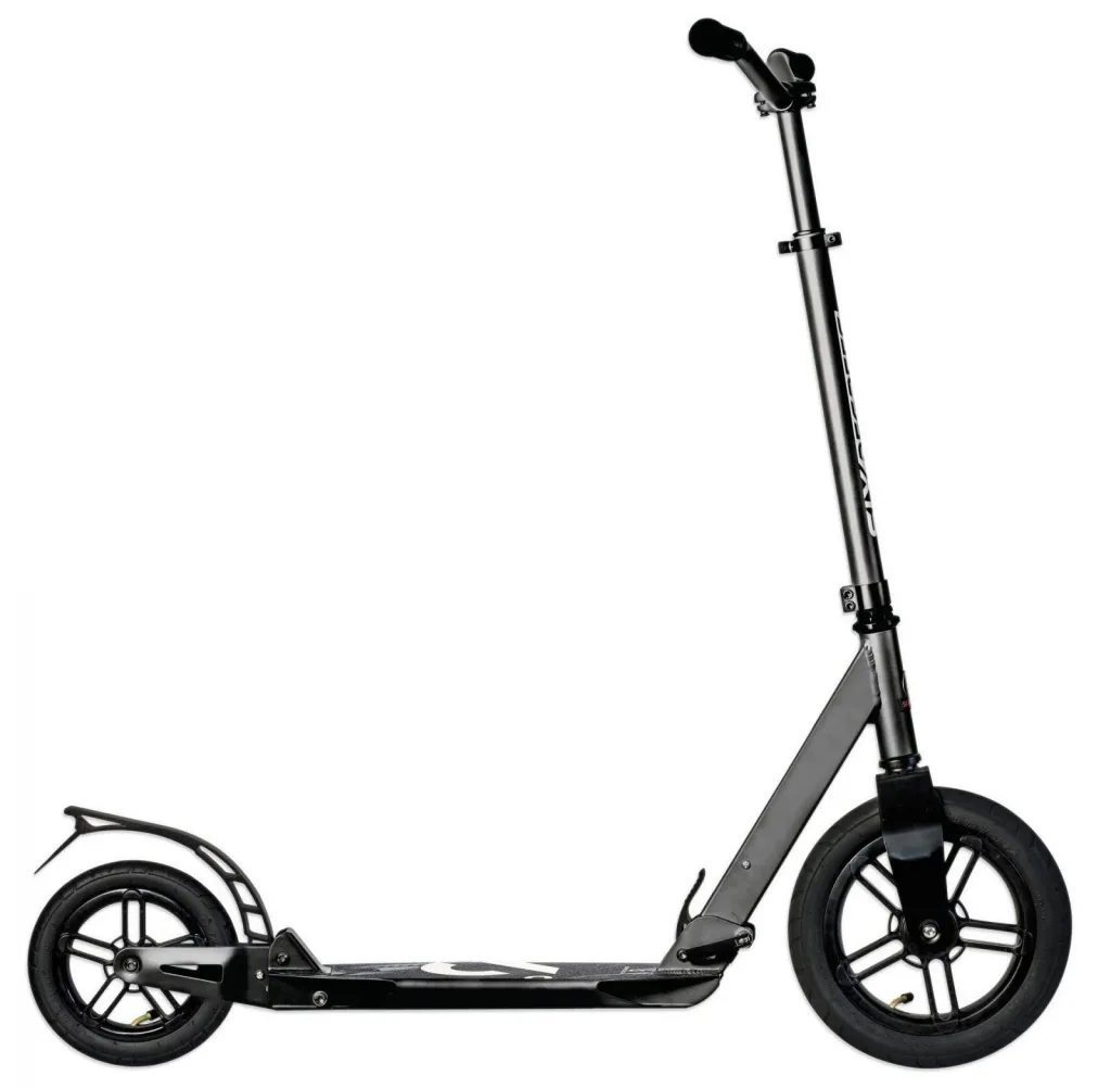 Aluminium Scooter mit Luftbereifung und Federung, 300/205 mm, ABEC 7, höhenverstellbar, schwarz