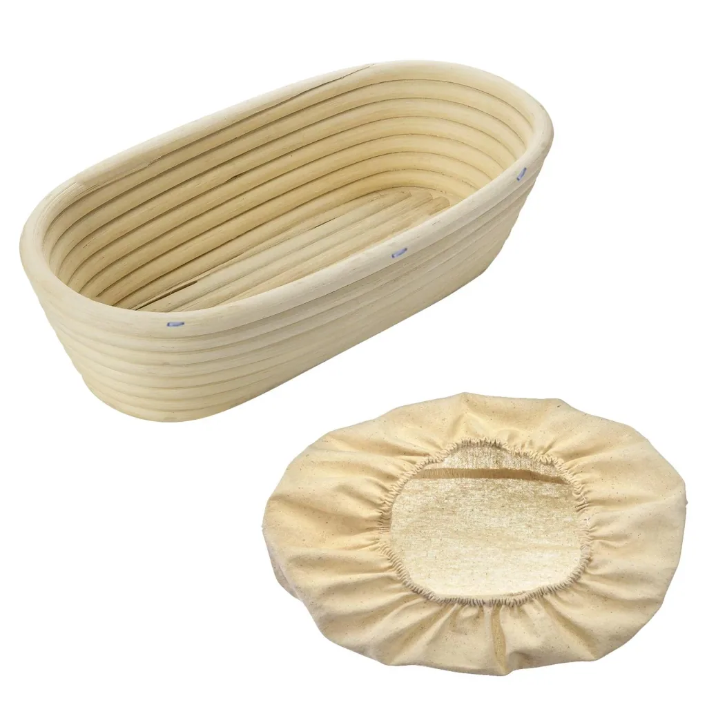 Set Gärkorb Peddigrohr mit Baumwollbezug oval